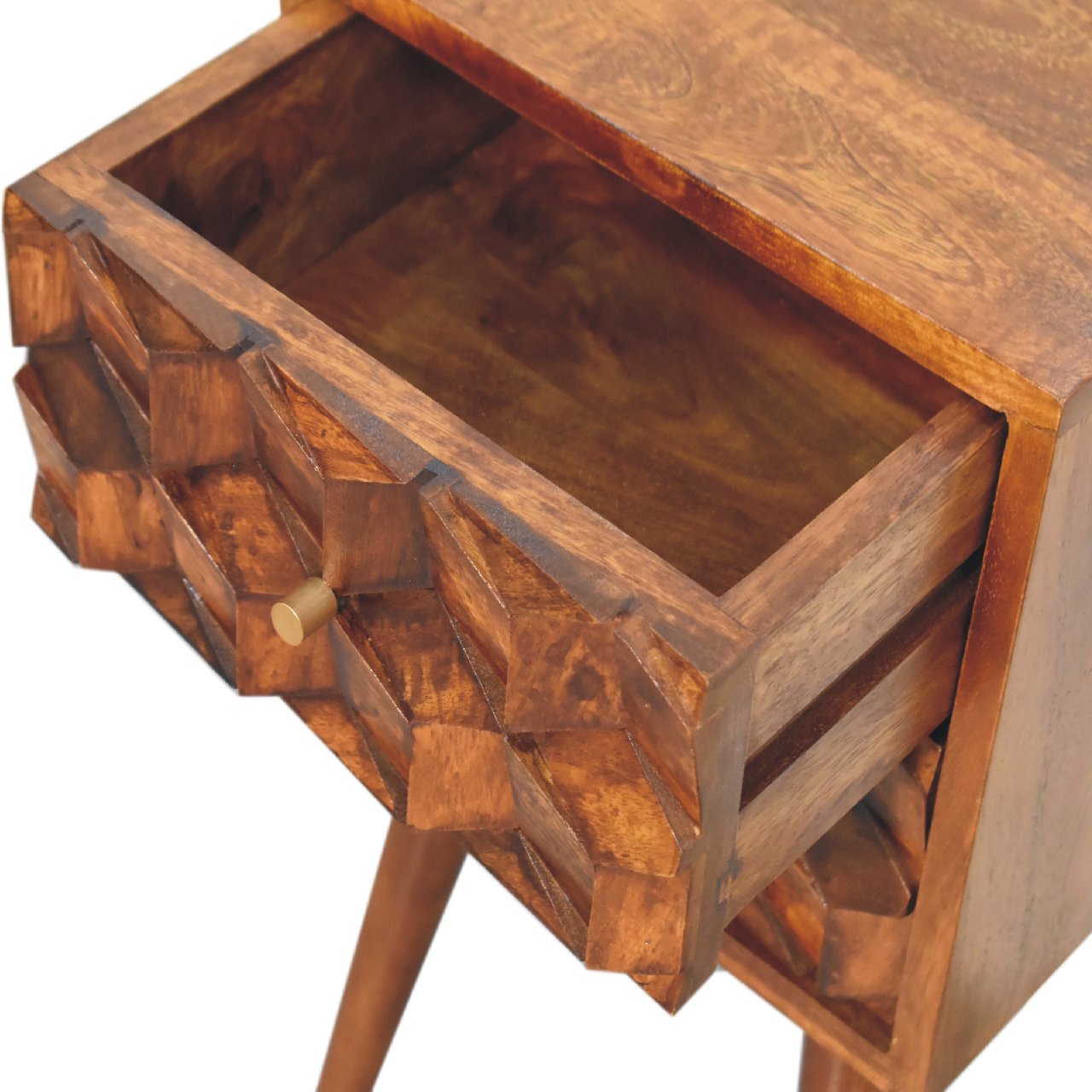 Solid Wood Mini Cube Nightstand, 2-Drawers, Chestnut, Brown