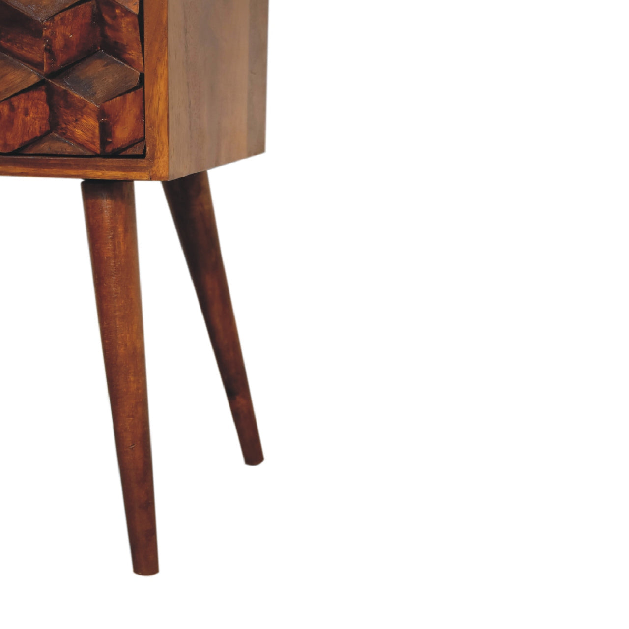 Solid Wood Mini Cube Nightstand, 2-Drawers, Chestnut, Brown