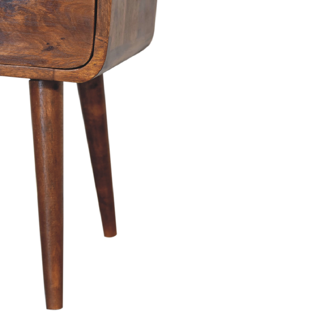 Solid Wood Mini Curve Bedside, 1-Drawer, 1 Open Slot, Chestnut, Brown
