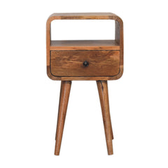 Solid Wood Mini Oak-ish Curve nightstand,1-Drawer, 1 Open-Slot, Brown