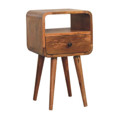 Solid Wood Mini Oak-ish Curve nightstand,1-Drawer, 1 Open-Slot, Brown