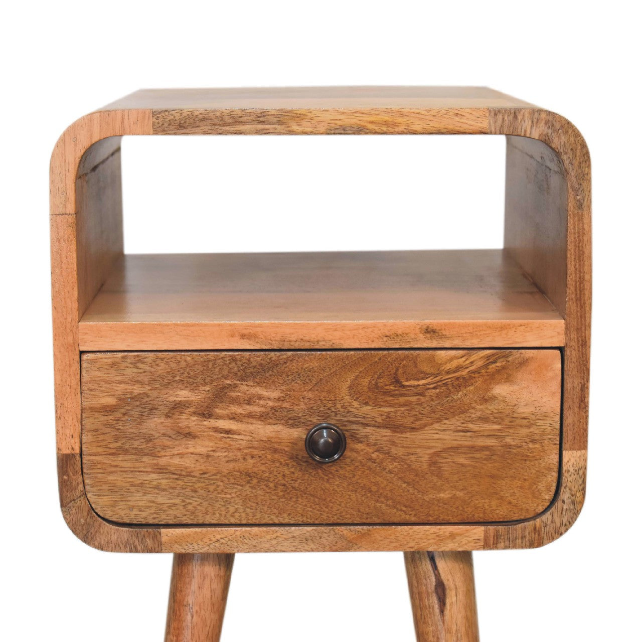 Solid Wood Mini Oak-ish Curve nightstand,1-Drawer, 1 Open-Slot, Brown
