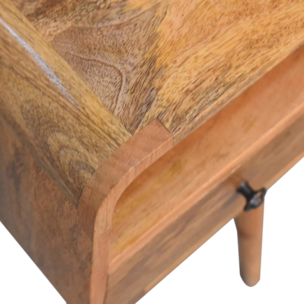 Solid Wood Mini Oak-ish Curve nightstand,1-Drawer, 1 Open-Slot, Brown