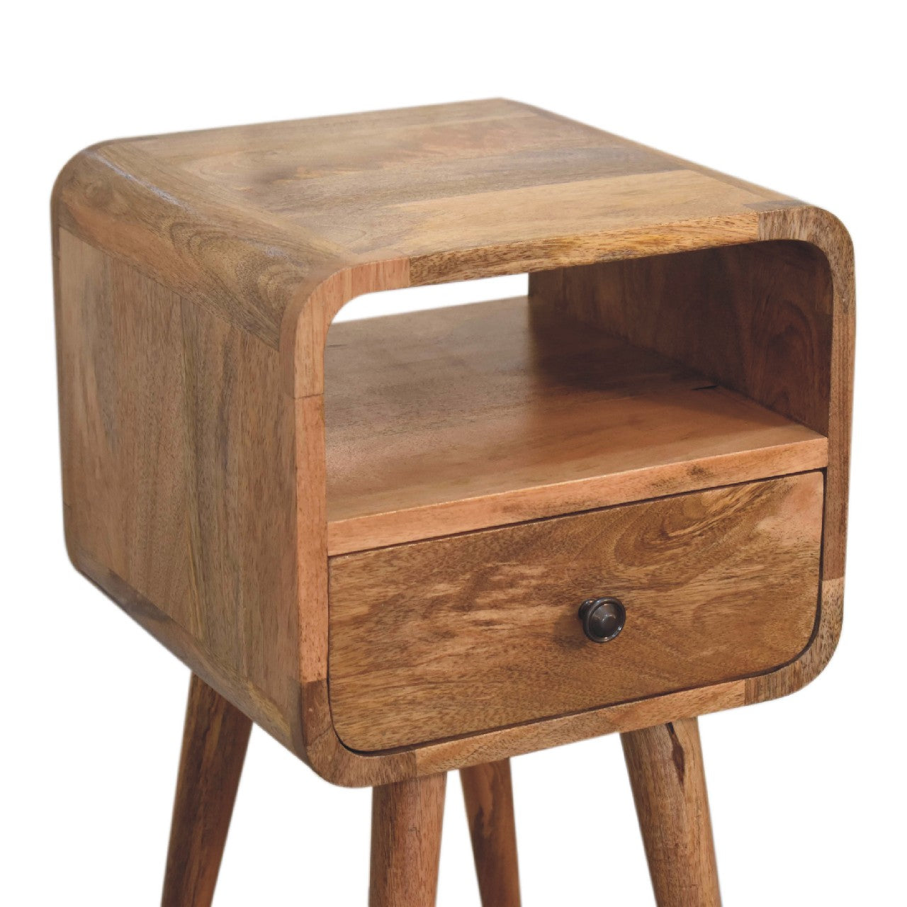 Solid Wood Mini Oak-ish Curve nightstand,1-Drawer, 1 Open-Slot, Brown
