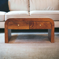 Solid Wood Darcy Coffee Table, 2-Drawers, Chestnut, Dark Brown