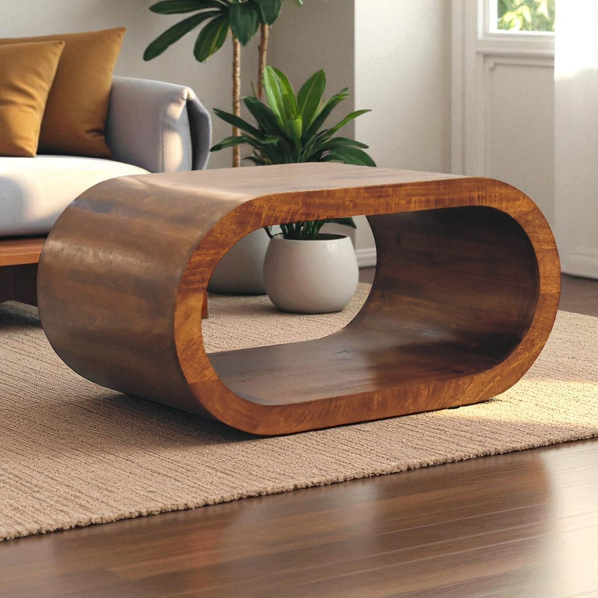 Solid Wood Amaya Coffee Table, Oval, Chestnut, Brown