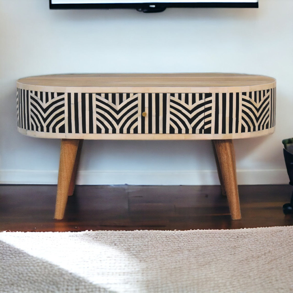 Edessa Bone Inlay Coffee Table, 2-Drawers, Nordic Legs