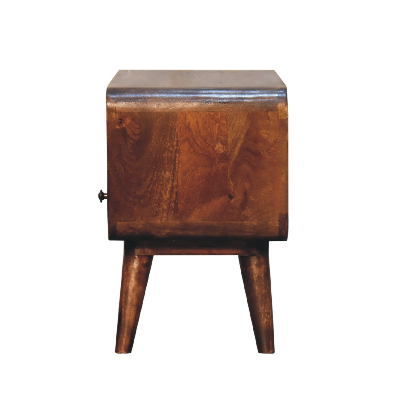 Solid Wood Mini Curved Media Unit, Chestnut, 1-Drawer, 1 Open Slot, Dark Brown