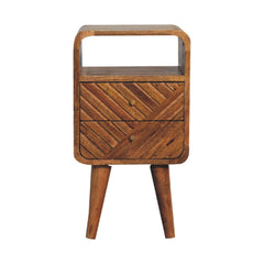 Solid Wood Mini Lille Curved Nightstand, 2-Drawers, 1 Open Slot, Nordic Legs, Light Brown