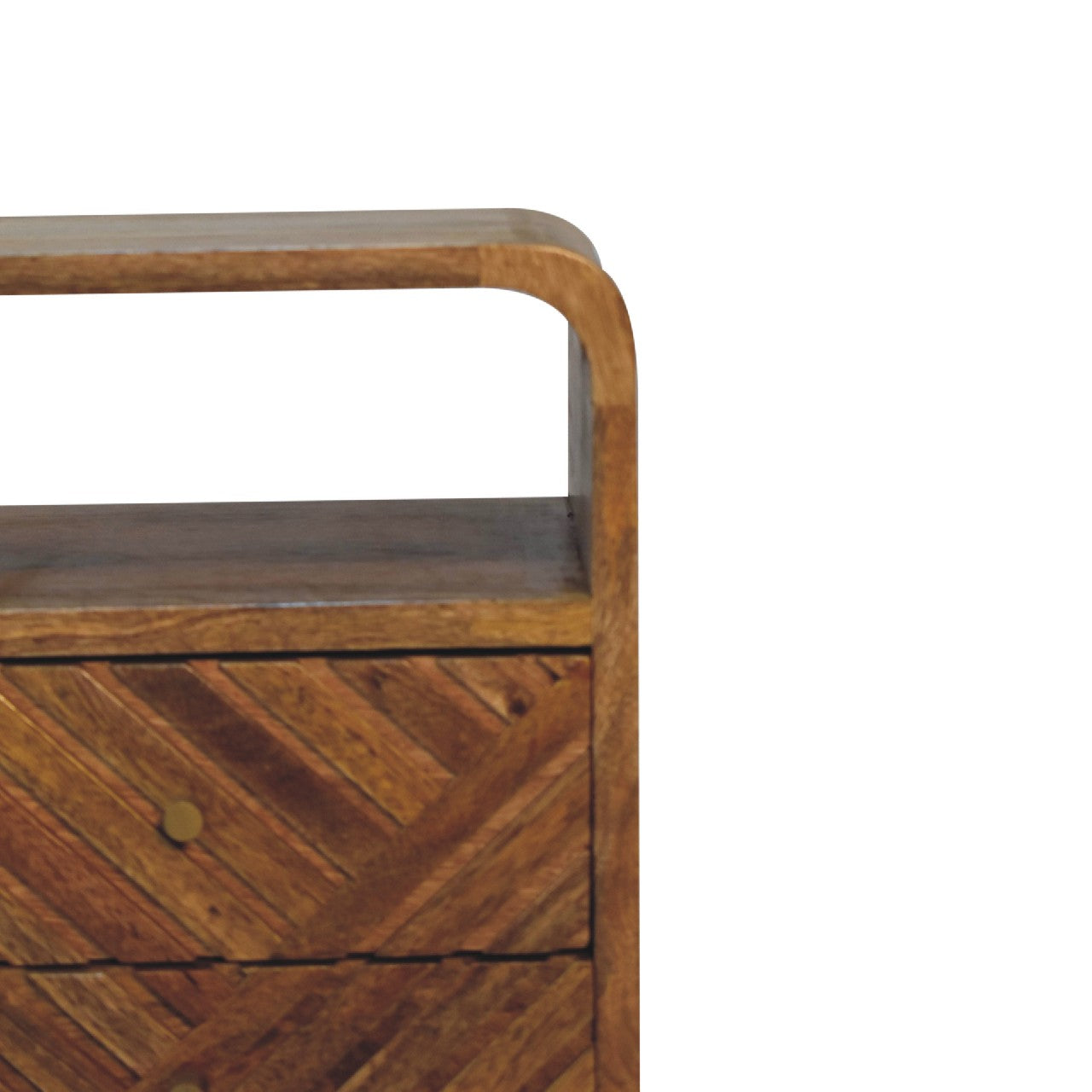 Solid Wood Mini Lille Curved Nightstand, 2-Drawers, 1 Open Slot, Nordic Legs, Light Brown