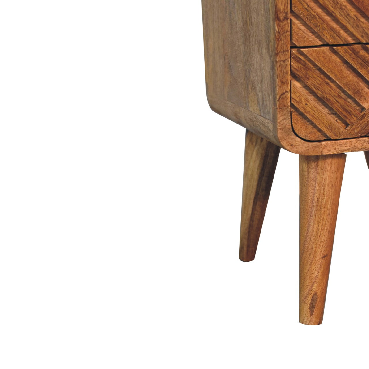 Solid Wood Mini Lille Curved Nightstand, 2-Drawers, 1 Open Slot, Nordic Legs, Light Brown