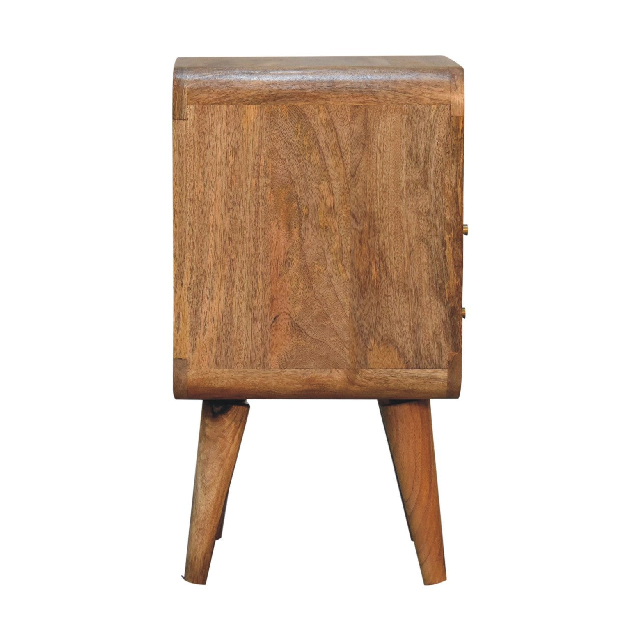 Solid Wood Mini Lille Curved Nightstand, 2-Drawers, 1 Open Slot, Nordic Legs, Light Brown