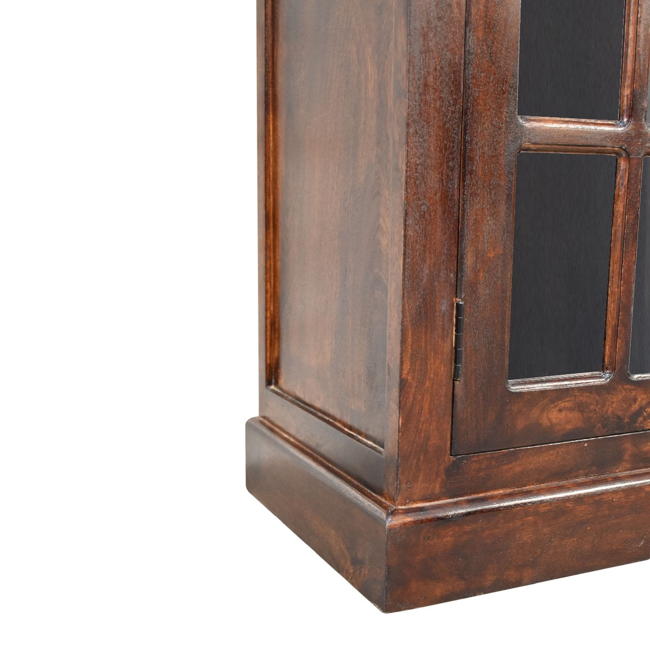 Solid Wood Light Walnut Cabinet with Glazed Doors, 2-Drawers, 2-Shelves, Dark Brown