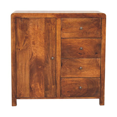 Solid Wood Aspen Cabinet, 2 Shelves, 4-Drawers, Brown
