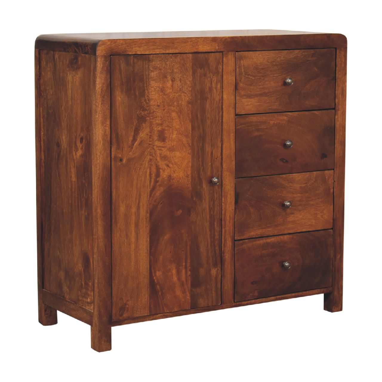 Solid Wood Aspen Cabinet, 2 Shelves, 4-Drawers, Brown