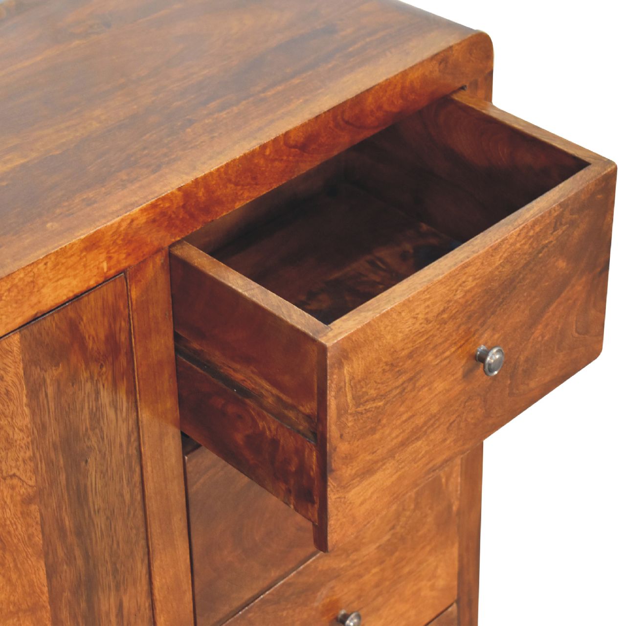 Solid Wood Aspen Cabinet, 2 Shelves, 4-Drawers, Brown
