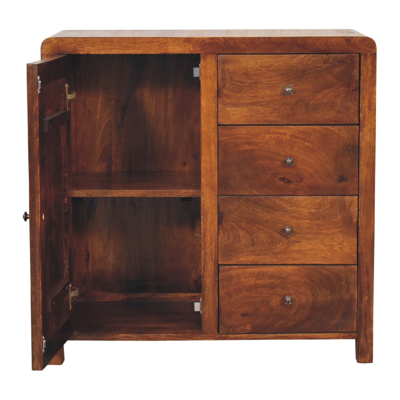 Solid Wood Aspen Cabinet, 2 Shelves, 4-Drawers, Brown