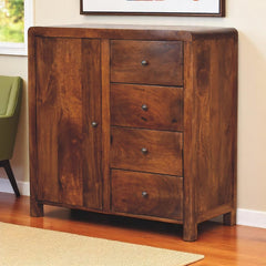 Solid Wood Aspen Cabinet, 2 Shelves, 4-Drawers, Brown