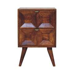 Solid Wood Quad Nightstand, 2-Drawers, Dark Brown