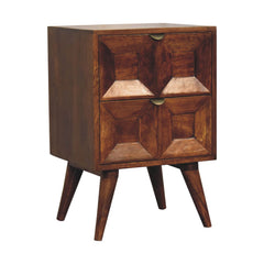 Solid Wood Quad Nightstand, 2-Drawers, Dark Brown