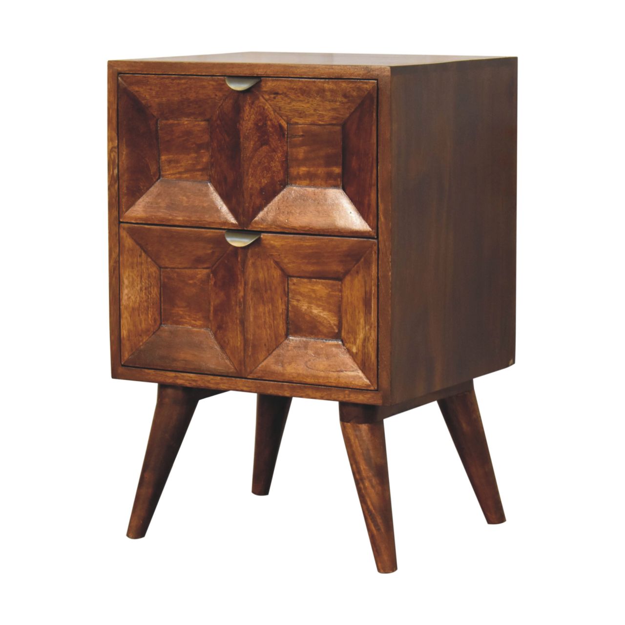 Solid Wood Quad Nightstand, 2-Drawers, Dark Brown