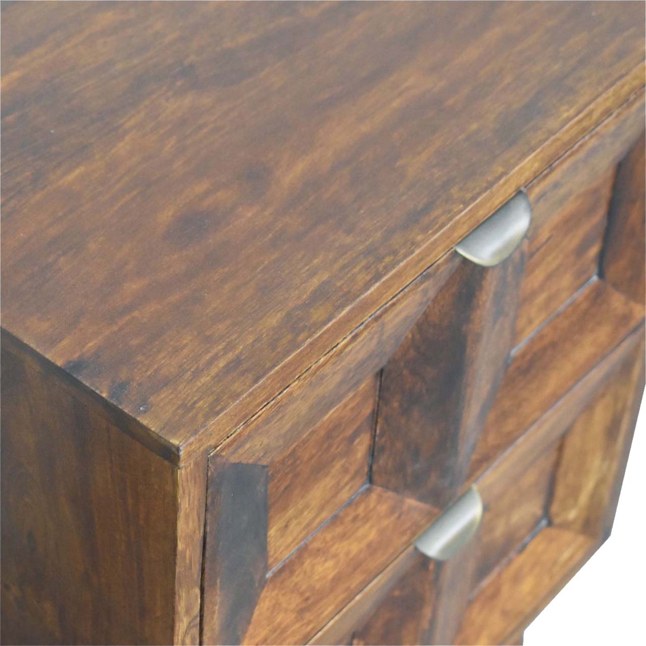 Solid Wood Quad Nightstand, 2-Drawers, Dark Brown