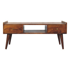 Elevated Chestnut Media Unit, 2-Drawers, 1 Open-Slot, Nordic Legs, Dark Brown