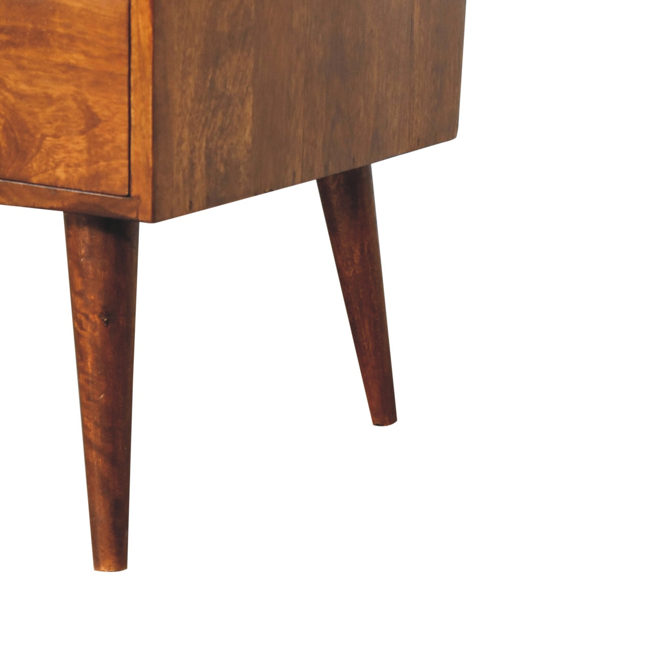 Elevated Chestnut Media Unit, 2-Drawers, 1 Open-Slot, Nordic Legs, Dark Brown