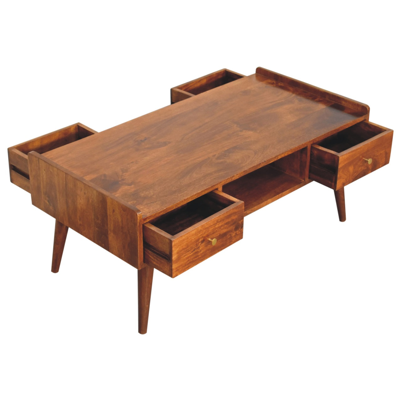 Elevated Chestnut Media Unit, 2-Drawers, 1 Open-Slot, Nordic Legs, Dark Brown