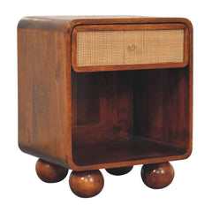 Solid Wood Chestnut Open Woven Bedside, 1-Drawer, Brown