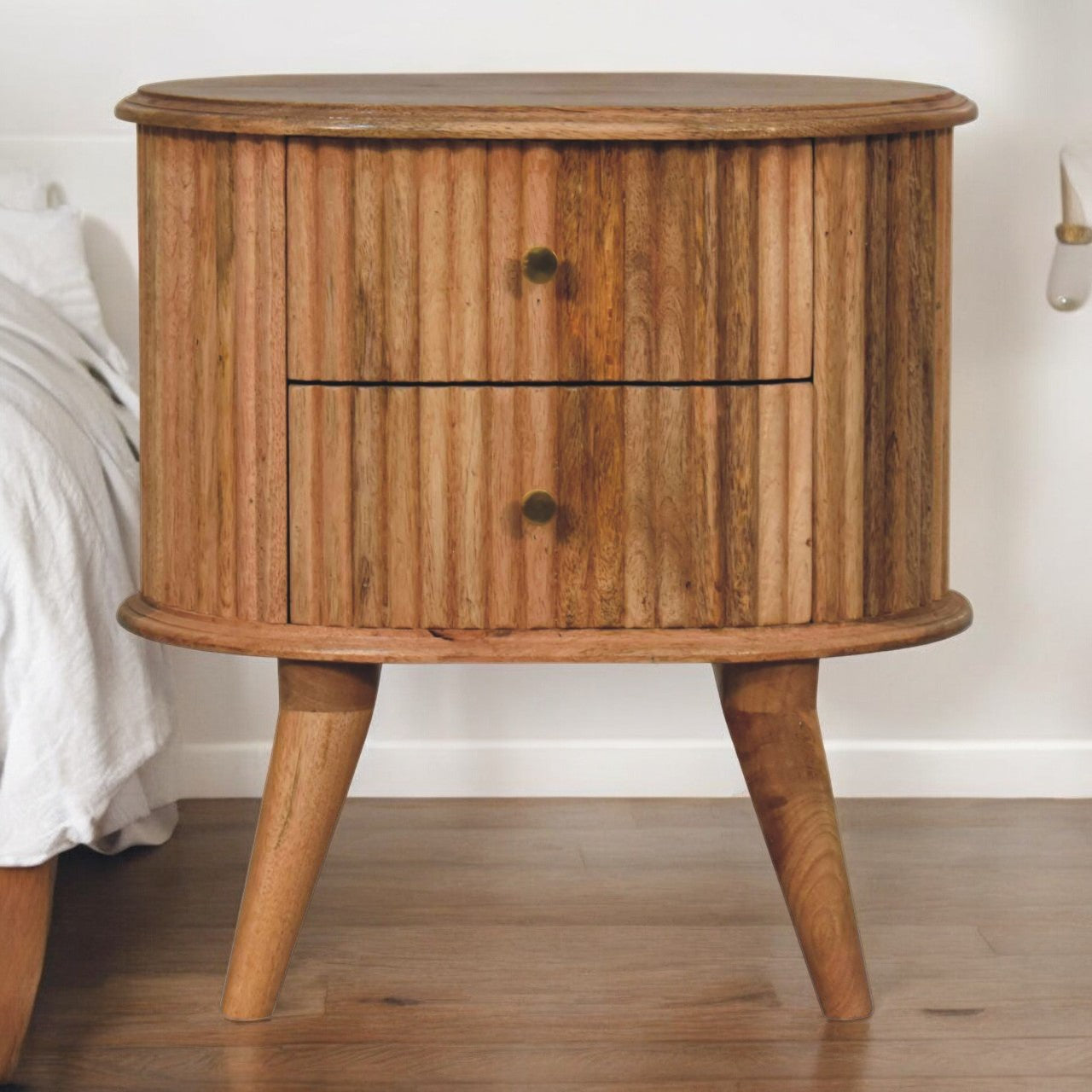 Solid Wood Soba Nordic Bedside, 2-Drawers, Nordic Legs, Light Brown