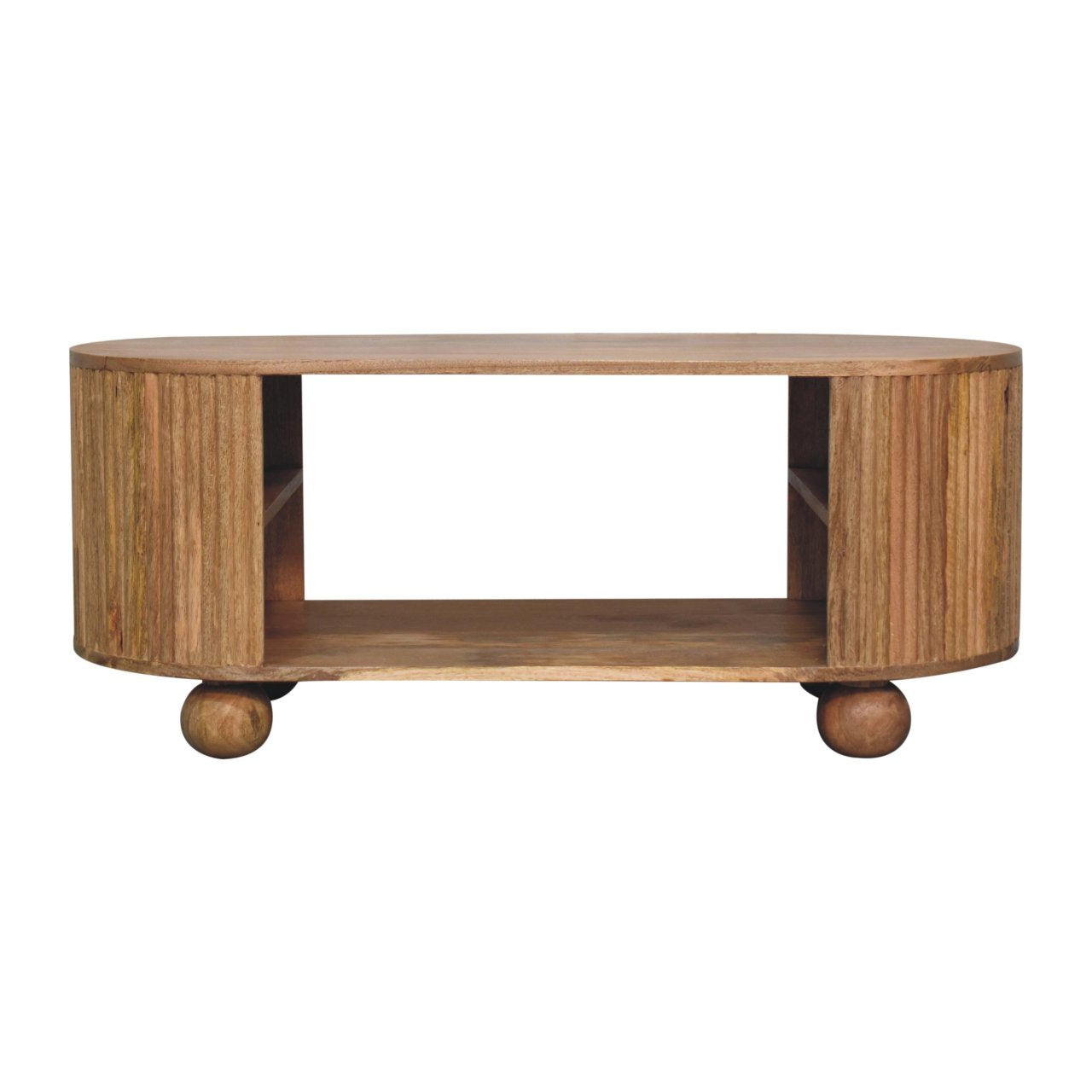 Solid Wood Soba Ball Coffee Table, Open Storage, Light Brown