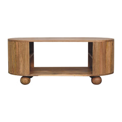 Solid Wood Soba Ball Coffee Table, Open Storage, Light Brown