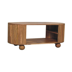 Solid Wood Soba Ball Coffee Table, Open Storage, Light Brown