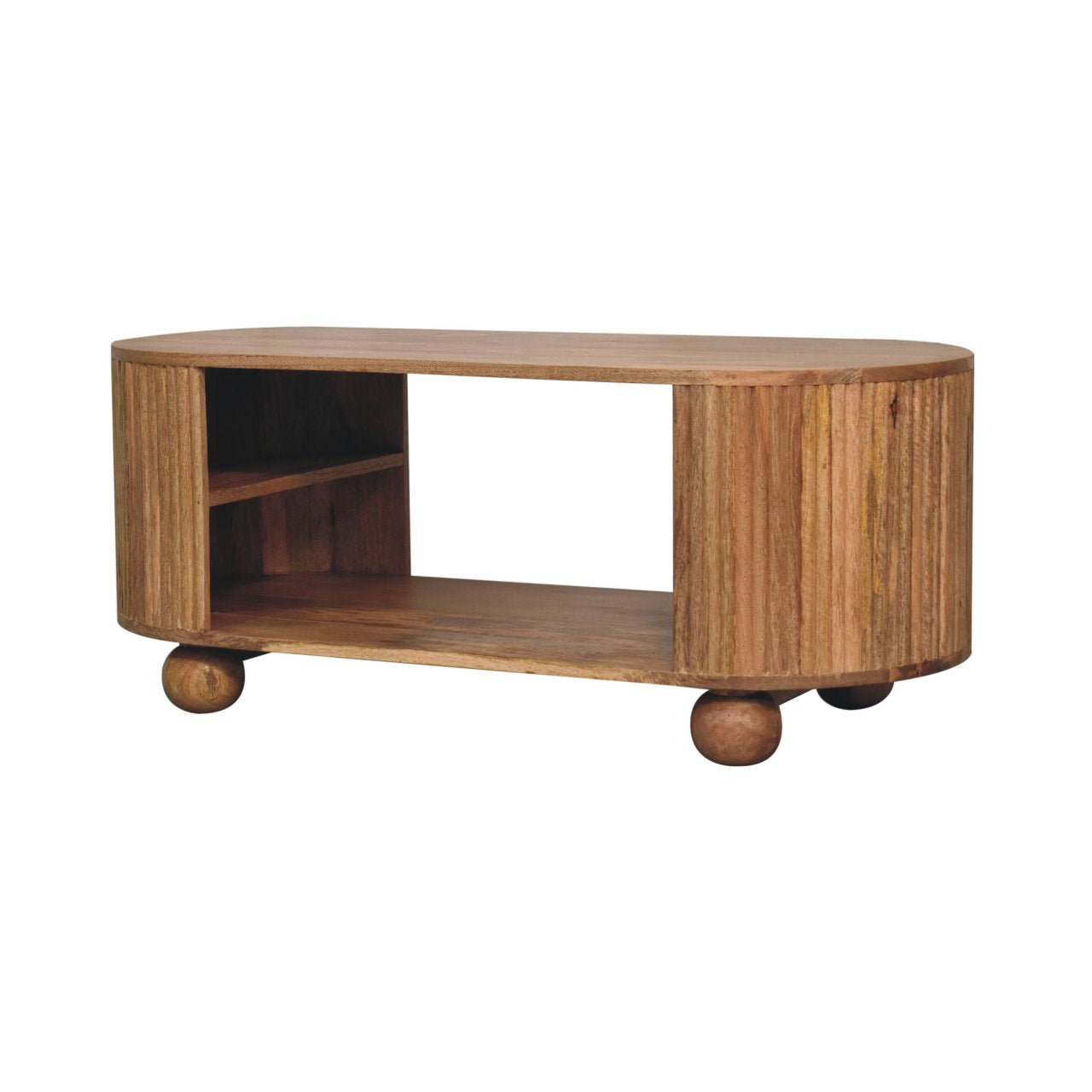 Solid Wood Soba Ball Coffee Table, Open Storage, Light Brown