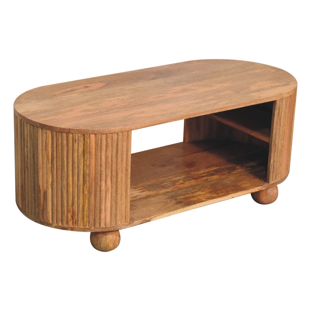 Solid Wood Soba Ball Coffee Table, Open Storage, Light Brown