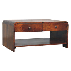 Solid Wood Aspen Slim Coffee Table, 4 Drawers, 1 Open Slot, Brown