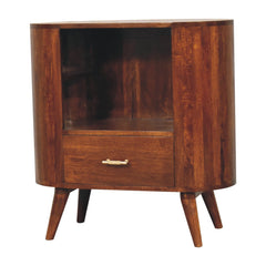Solid Wood T-Bar Cortez Cabinet, 1-Drawer, 1 Open Slot, Brown