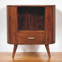 Solid Wood T-Bar Cortez Cabinet, 1-Drawer, 1 Open Slot, Brown
