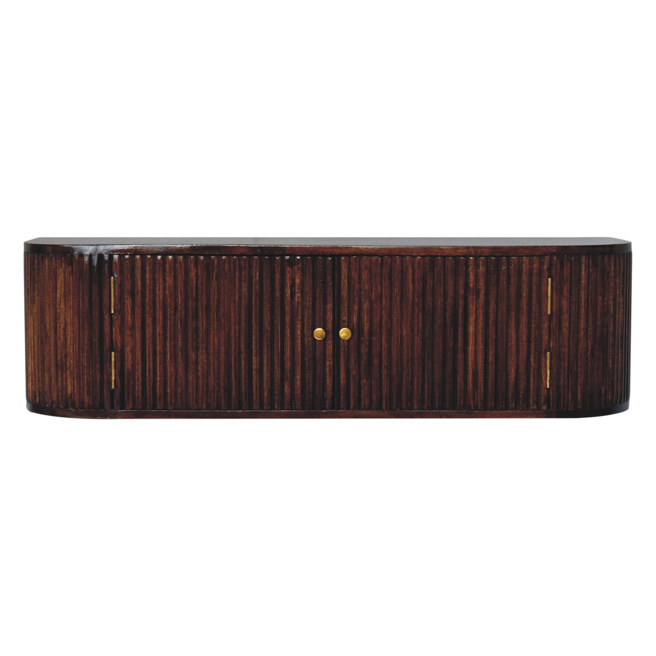 Solid Wood Chunky Chestnut Floating Bedside includes Shelf with Doors, Dark Brown