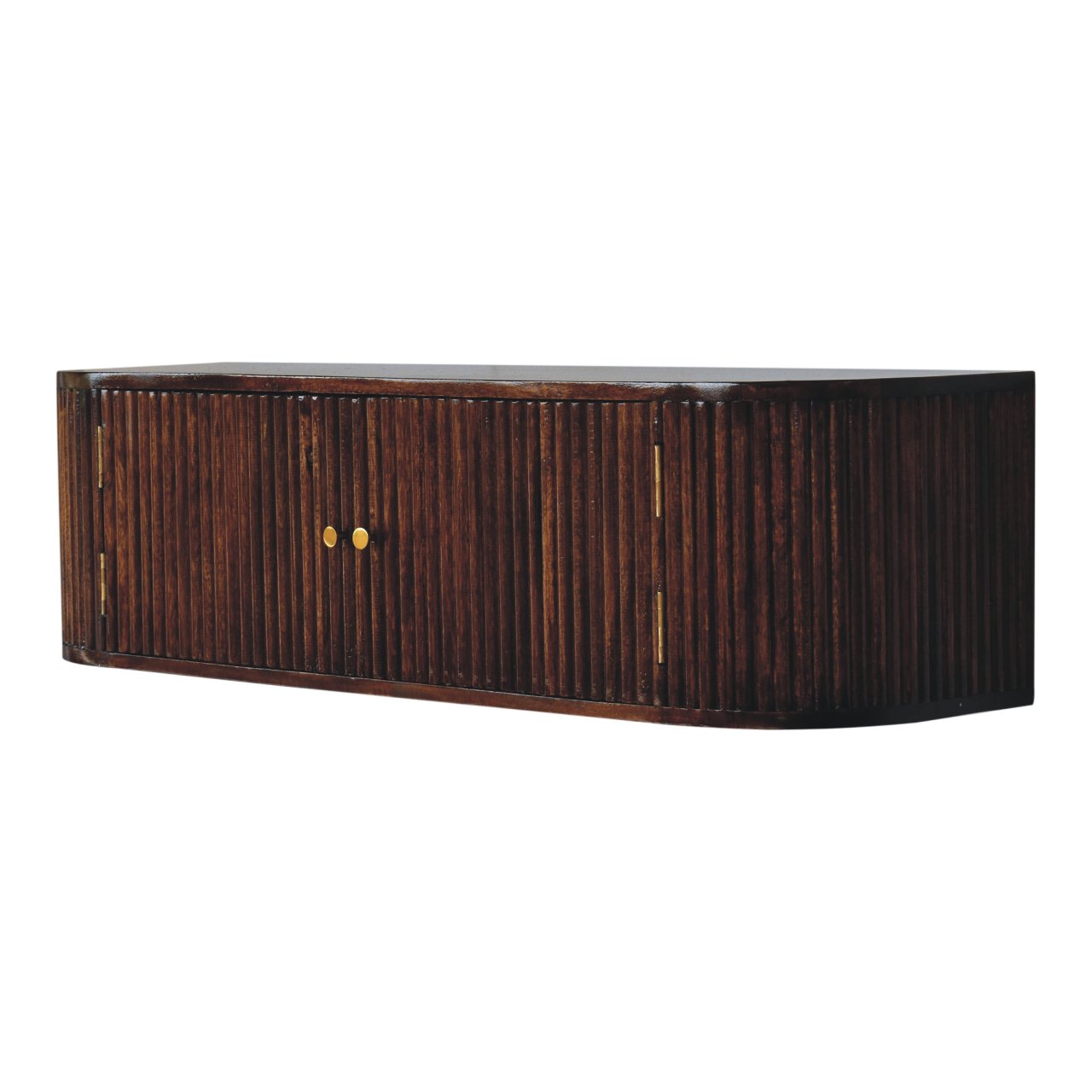 Solid Wood Chunky Chestnut Floating Bedside includes Shelf with Doors, Dark Brown