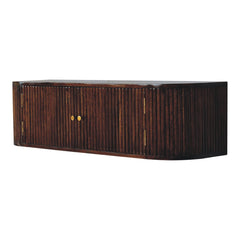 Solid Wood Chunky Chestnut Floating Bedside includes Shelf with Doors, Dark Brown