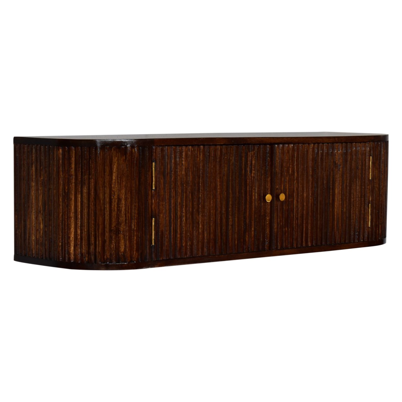 Solid Wood Chunky Chestnut Floating Bedside includes Shelf with Doors, Dark Brown