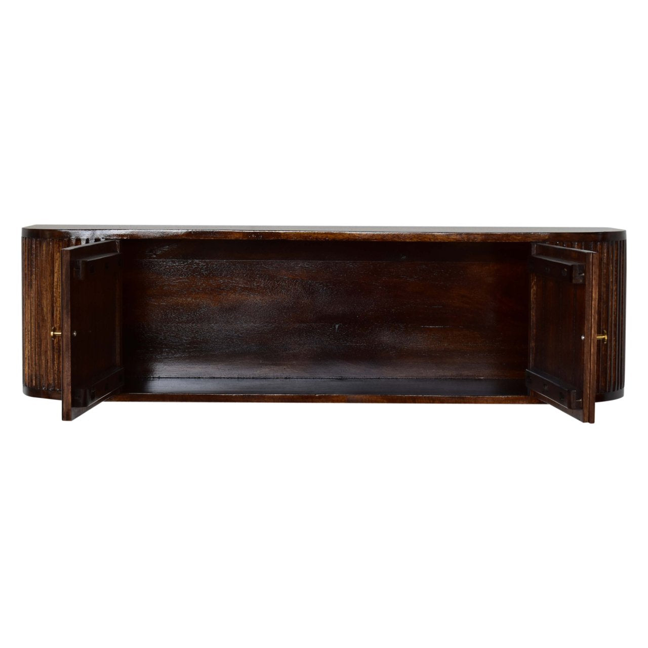 Solid Wood Chunky Chestnut Floating Bedside includes Shelf with Doors, Dark Brown
