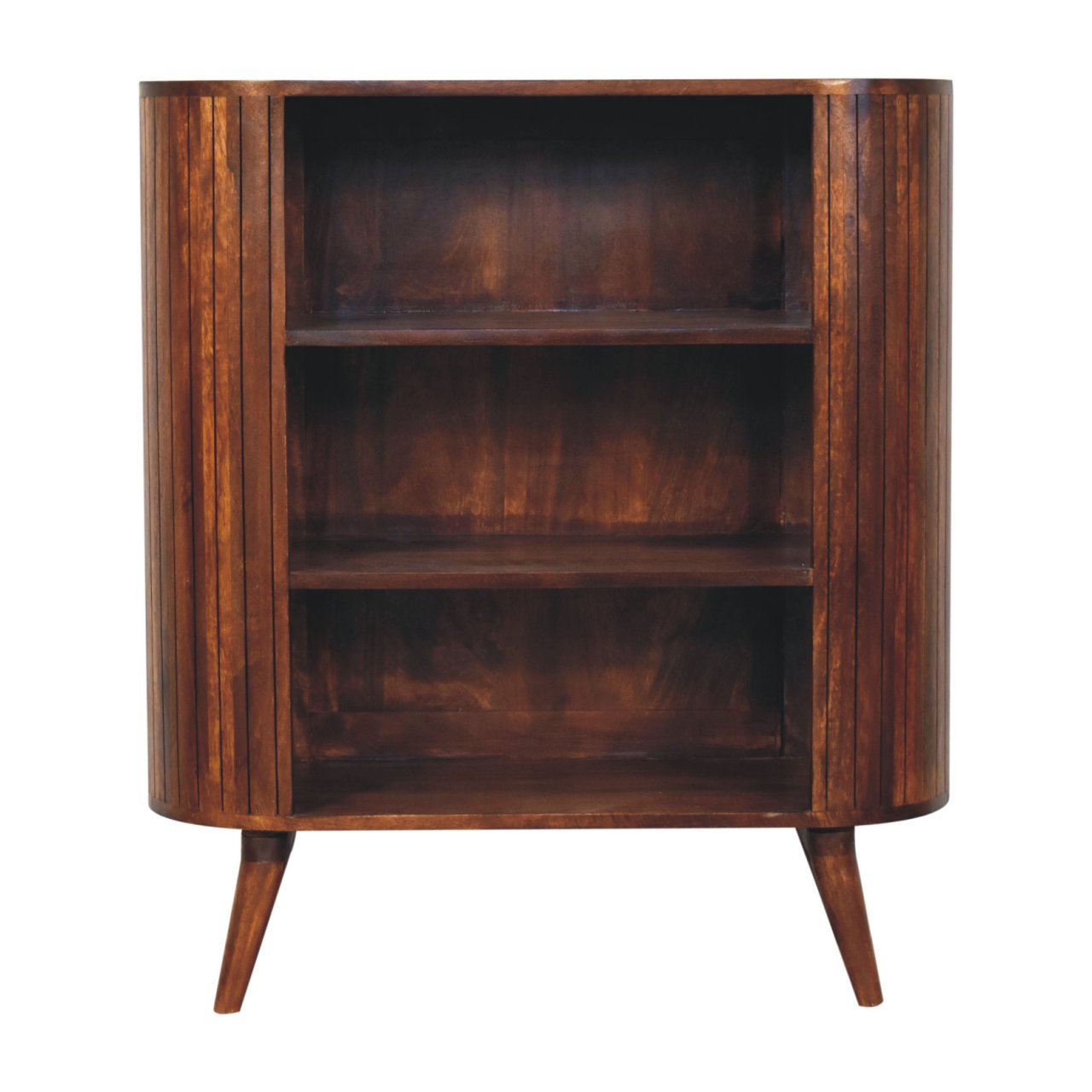 Cortez Chestnut Open Cabinet, 3-Open Shelves, Nordic Legs, Dark Brown