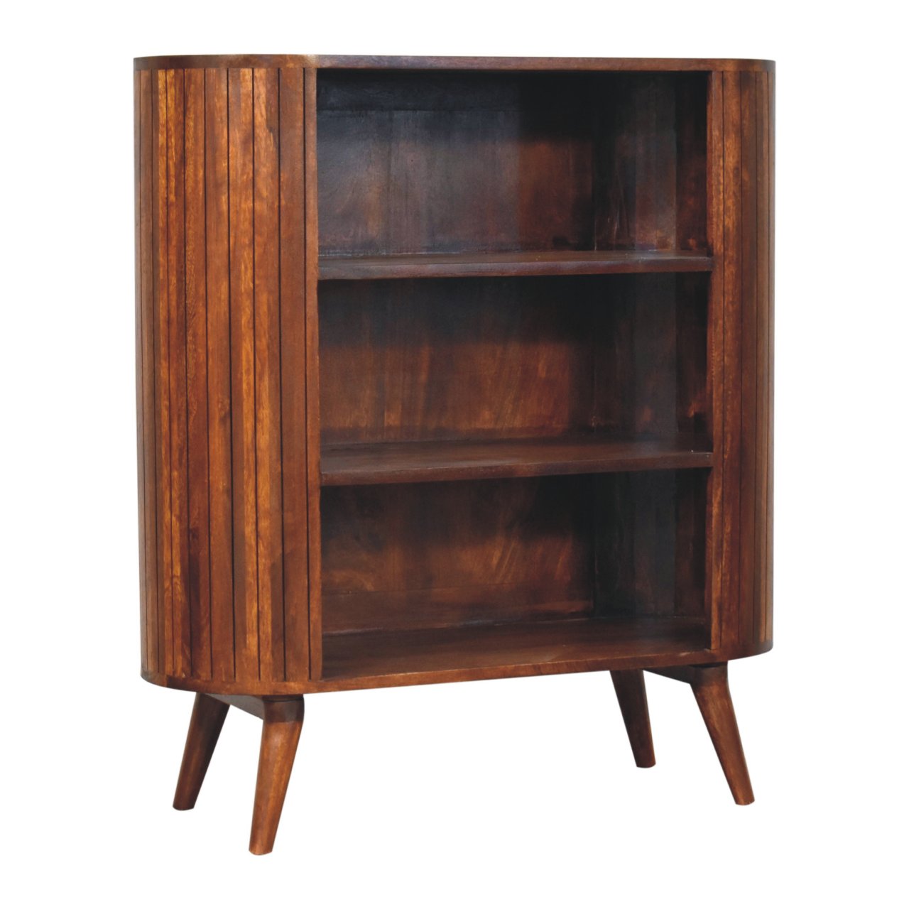 Cortez Chestnut Open Cabinet, 3-Open Shelves, Nordic Legs, Dark Brown