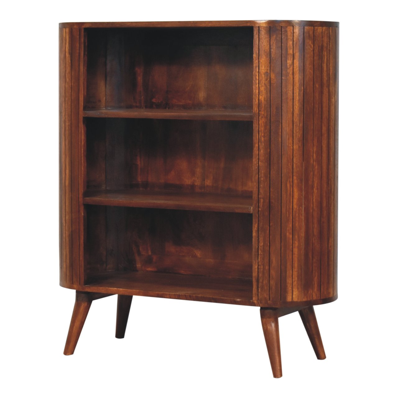 Cortez Chestnut Open Cabinet, 3-Open Shelves, Nordic Legs, Dark Brown