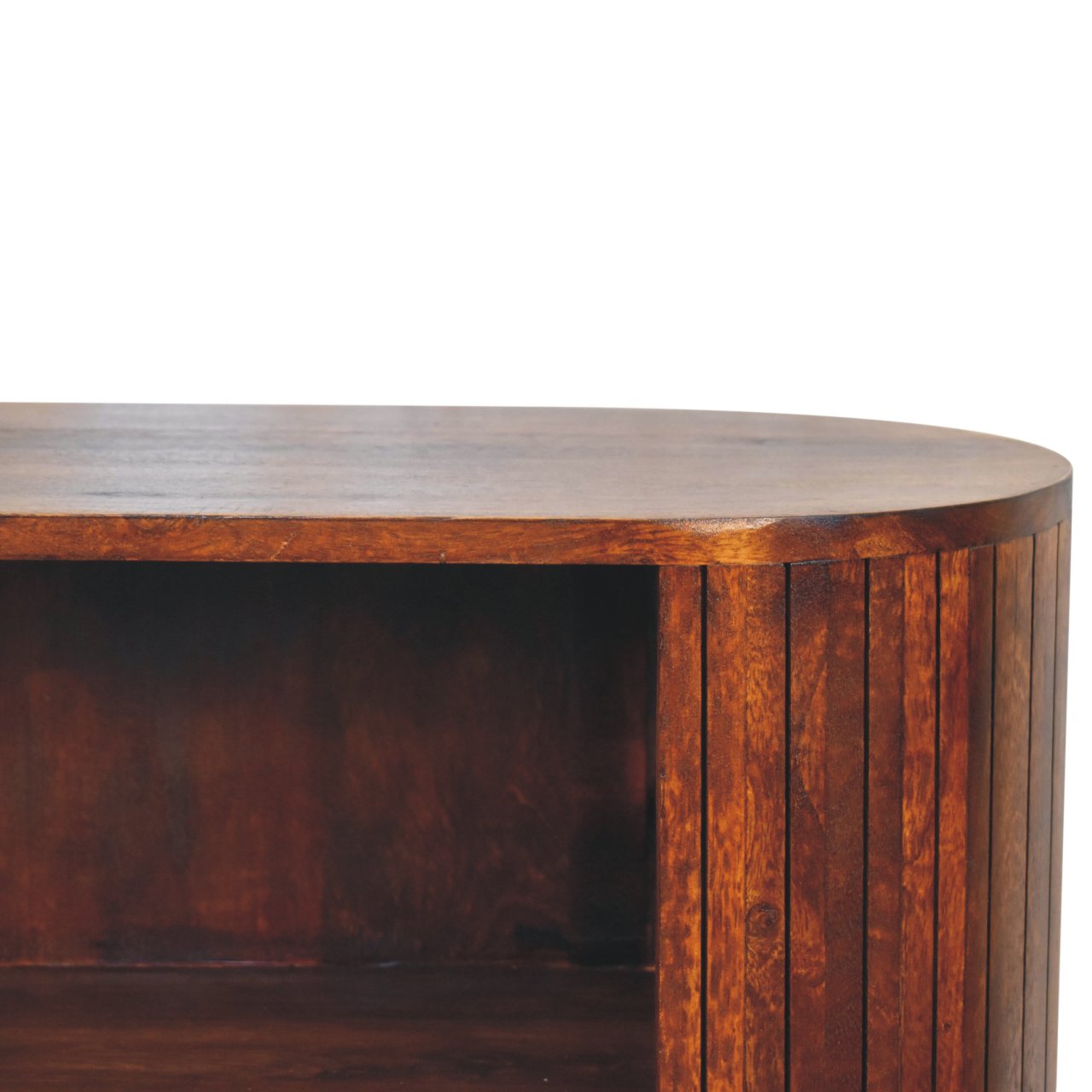 Cortez Chestnut Open Cabinet, 3-Open Shelves, Nordic Legs, Dark Brown