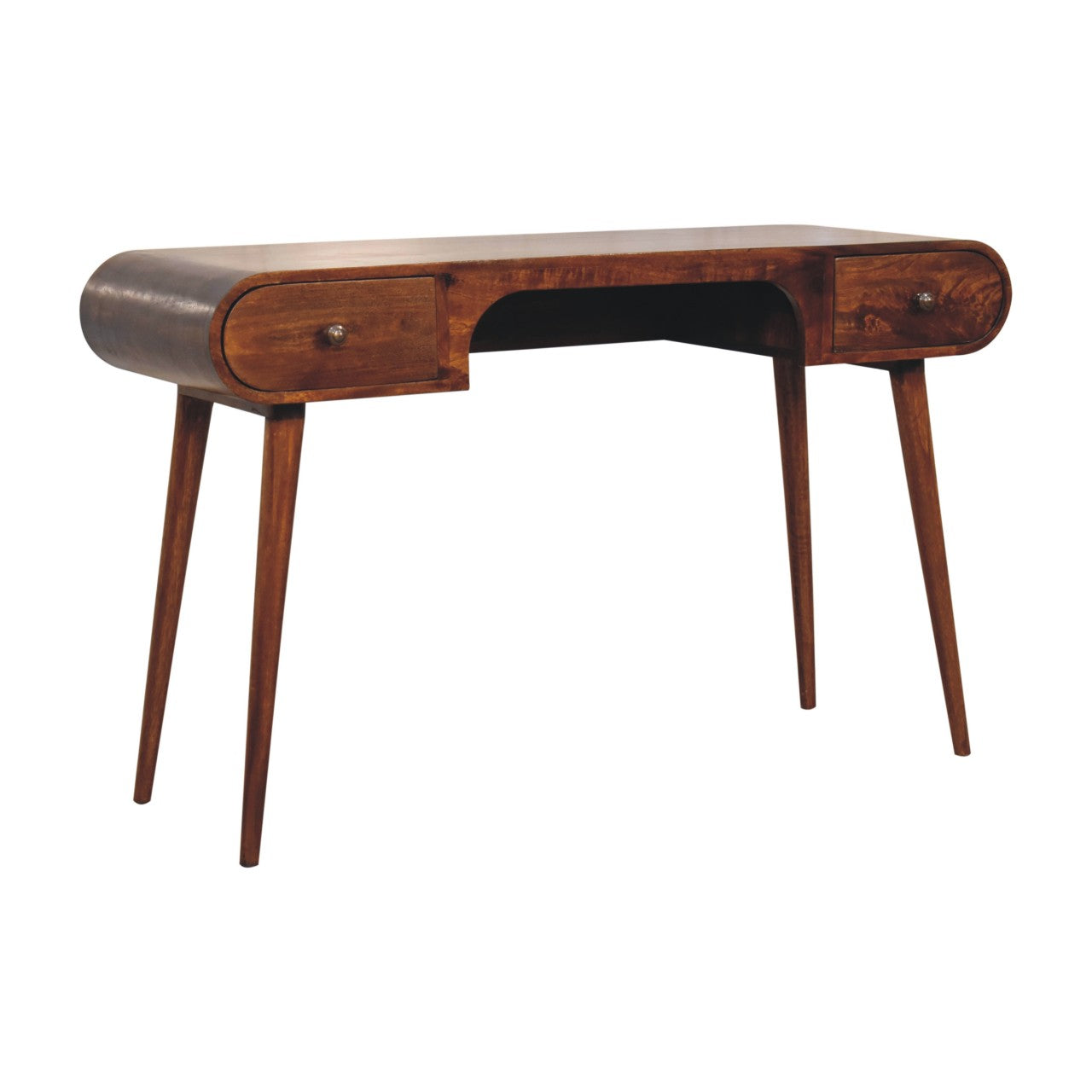 Solid Wood London Arch Writing Desk, 2-Drawers, Chestnut, Brown