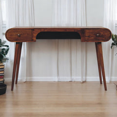 Solid Wood London Arch Writing Desk, 2-Drawers, Chestnut, Brown